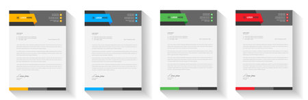 corporate modern business letterhead design template with yellow, blue, green and red color. business letterhead, corporate letterhead, letterhead, letter head.のイラスト素材