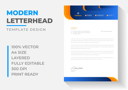 corporate modern business letterhead design template with blue color. business letterhead, corporate letterhead, letterhead, letter head.のイラスト素材