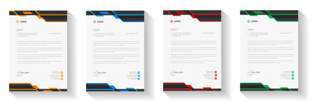 corporate modern business letterhead design template with yellow, blue, green and red color. business letterhead, corporate letterhead, letterhead, letter head.のイラスト素材