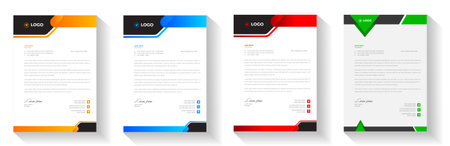 corporate modern business letterhead design template with yellow, blue, green and red color. business letterhead, corporate letterhead, letterhead, letter head.のイラスト素材