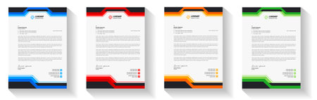 corporate modern business letterhead design template with yellow, blue, green and red color. business letterhead, corporate letterhead, letterhead, letter head.のイラスト素材