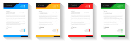 corporate modern business letterhead design template with yellow, blue, green and red color. business letterhead, corporate letterhead, letterhead, letter head.のイラスト素材