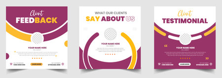 client feedback, client testimonial, customer review, customer feedback social media post banner set. Customer feedback testimonial social media post web banner template.のイラスト素材