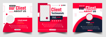 client feedback, client testimonial, customer review, customer feedback social media post banner set. Customer feedback testimonial social media post web banner template.のイラスト素材