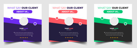 client feedback, client testimonial, customer review, customer feedback social media post banner set. Customer feedback testimonial social media post web banner template.のイラスト素材