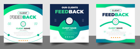 client feedback, client testimonial, customer review, customer feedback social media post banner set. Customer feedback testimonial social media post web banner template.のイラスト素材