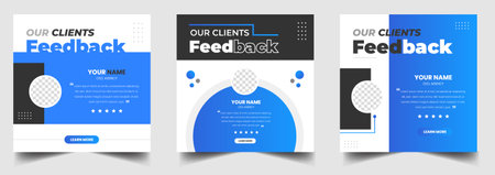 client feedback, client testimonial, customer review, customer feedback social media post banner set. Customer feedback testimonial social media post web banner template.のイラスト素材