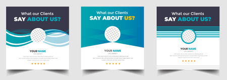client feedback, client testimonial, customer review, customer feedback social media post banner set. Customer feedback testimonial social media post web banner template.のイラスト素材
