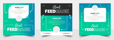 client feedback, client testimonial, customer review, customer feedback social media post banner set. Customer feedback testimonial social media post web banner template.のイラスト素材