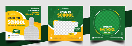 School admission social media post banner design. back to school social media post banner design set. Back to school admission promotion banner.のイラスト素材