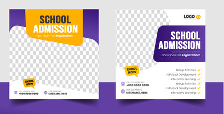 School admission social media post banner design. back to school social media post banner design set. Back to school admission promotion banner.のイラスト素材