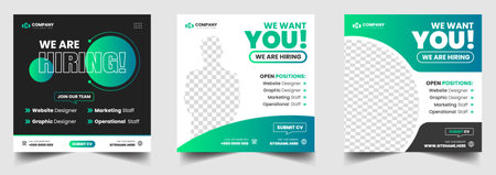 We are hiring job vacancy social media post banner design template with red color. We are hiring job vacancy square web banner design.のイラスト素材