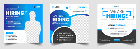 We are hiring job vacancy social media post banner design template with red color. We are hiring job vacancy square web banner design.のイラスト素材