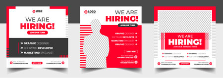 We are hiring job vacancy social media post banner design template with red color. We are hiring job vacancy square web banner design.のイラスト素材