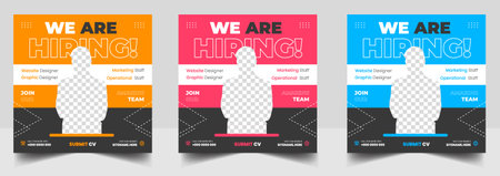 We are hiring job vacancy social media post banner design template with red color. We are hiring job vacancy square web banner design.のイラスト素材