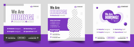 We are hiring job vacancy social media post banner design template with red color. We are hiring job vacancy square web banner design.のイラスト素材