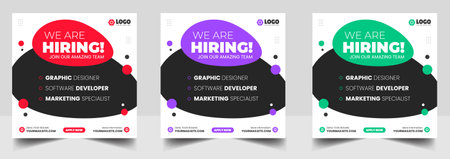 We are hiring job vacancy social media post banner design template with red color. We are hiring job vacancy square web banner design.のイラスト素材
