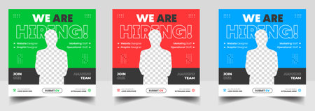 We are hiring job vacancy social media post banner design template with red color. We are hiring job vacancy square web banner design.のイラスト素材
