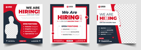 We are hiring job vacancy social media post banner design template with red color. We are hiring job vacancy square web banner design.のイラスト素材