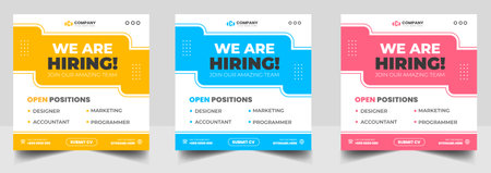 We are hiring job vacancy social media post banner design template with red color. We are hiring job vacancy square web banner design.のイラスト素材