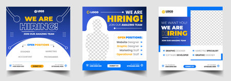 We are hiring job vacancy social media post banner design template with red color. We are hiring job vacancy square web banner design.のイラスト素材