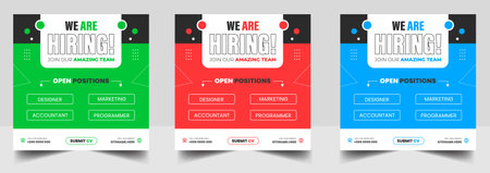 We are hiring job vacancy social media post banner design template with red color. We are hiring job vacancy square web banner design.のイラスト素材