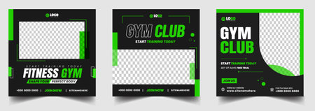 Fitness gym social media post banner design template. gym, Workout, fitness and Sports social media post banner, fitness gym social media post banner design.のイラスト素材