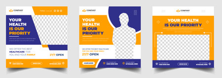 Medical healthcare Social Media Post Template, Healthcare Social Media Banner Template, Medical and healthcare social media post template. health doctor social media post banner.のイラスト素材