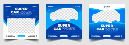 Car Washing Service Social Media Post banner design. Car Washing Social Media Post banner Template set, car wash social media banner design template.のイラスト素材