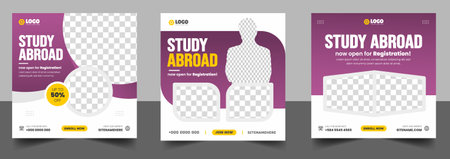 Study abroad social media post banner design. higher education social media post banner design set. Study abroad promotion banner. Study abroad template for social media ad.のイラスト素材