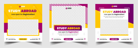 Study abroad social media post banner design. higher education social media post banner design set. school admission promotion banner. school admission template for social media adのイラスト素材