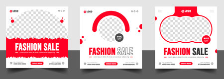 fashion sale social media post banner design template. discount fashion sale social media post banner design with red color. fashion sale web banner.のイラスト素材