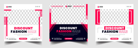 fashion sale social media post banner design template. discount fashion sale social media post banner design with red color. fashion sale web banner.のイラスト素材