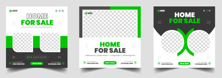 Real estate house property or home sale social media post banner design template with green color. Home sale social media post banner template. Real estate house social media postのイラスト素材