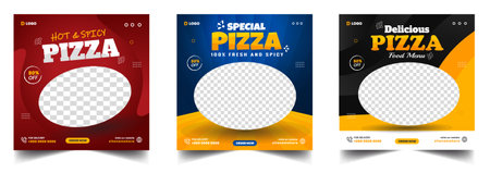 delicious pizza food menu social media post banner design template.のイラスト素材