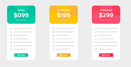pricing table and pricing chart Price list vector template for web or app. Ui UX design tables with tariffs, subscription and business plans. Comparison business web plansのイラスト素材