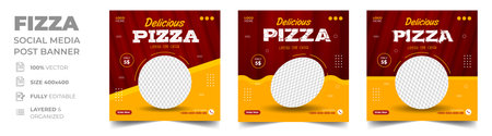 pizza social media banner post template. pizza social banner, pizza banner design, Fast food social media template for restaurant. pizza social media banner design with yellow andのイラスト素材
