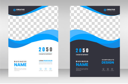 corporate modern Business Book Cover Design Template in A4 with blue color.のイラスト素材