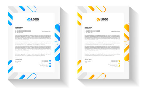 official minimal creative abstract professional informative newsletter magazine corporate letterhead design template with blue and yellow color.のイラスト素材