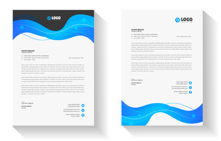 official minimal creative abstract professional informative newsletter magazine corporate letterhead design template with blue color.のイラスト素材