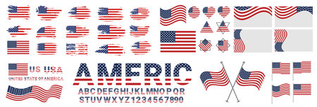 bundle of USA, United States of America icon flag symbol sign vector  mega collection illustration design. usa flag brush vector design set mega collection. usa and america textのイラスト素材