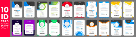 set of 10 Mega collection corporate business id card design template. business id card. id card bundle. Company employee id card set templateのイラスト素材