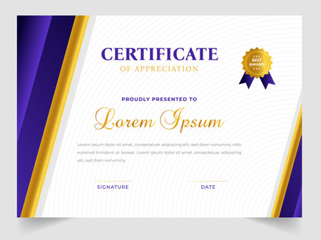 Abstract Clean professional certificate of appreciation template. diploma modern certificate with badge. Elegant business diploma layout for training graduation or courseのイラスト素材
