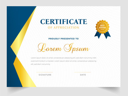 Abstract Clean professional certificate of appreciation template. diploma modern certificate with badge. Elegant business diploma layout for training graduation or courseのイラスト素材
