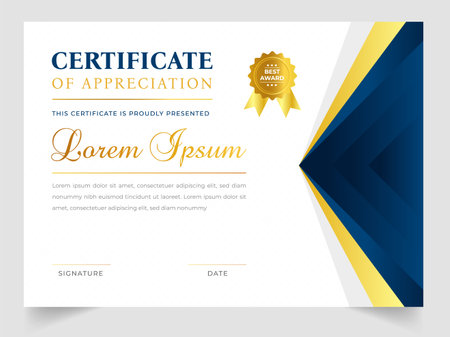 Abstract Clean professional certificate of appreciation template. diploma modern certificate with badge. Elegant business diploma layout for training graduation or courseのイラスト素材