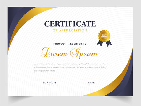 Abstract Clean professional certificate of appreciation template. diploma modern certificate with badge. Elegant business diploma layout for training graduation or courseのイラスト素材