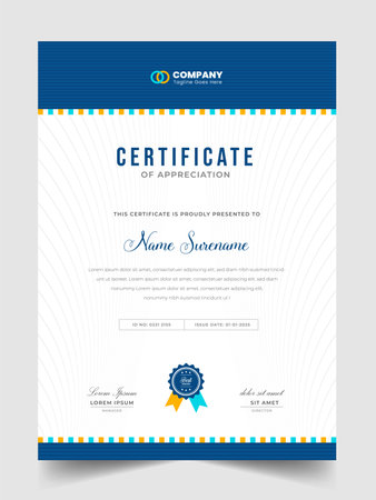 Abstract Clean professional certificate of appreciation template. diploma modern certificate with badge. Elegant business diploma layout for training graduation or courseのイラスト素材