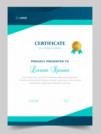 Abstract Clean professional certificate of appreciation template. diploma modern certificate with badge. Elegant business diploma layout for training graduation or courseのイラスト素材