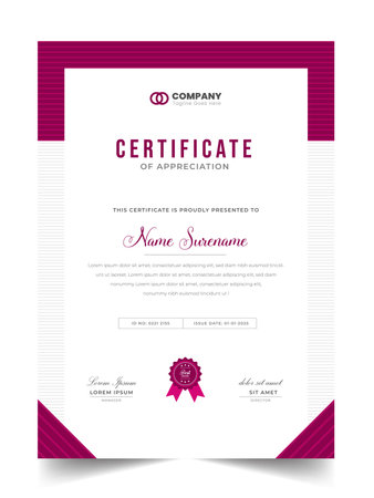 Abstract Clean professional certificate of appreciation template. diploma modern certificate with badge. Elegant business diploma layout for training graduation or courseのイラスト素材