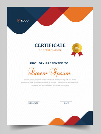 Abstract Clean professional certificate of appreciation template. diploma modern certificate with badge. Elegant business diploma layout for training graduation or courseのイラスト素材